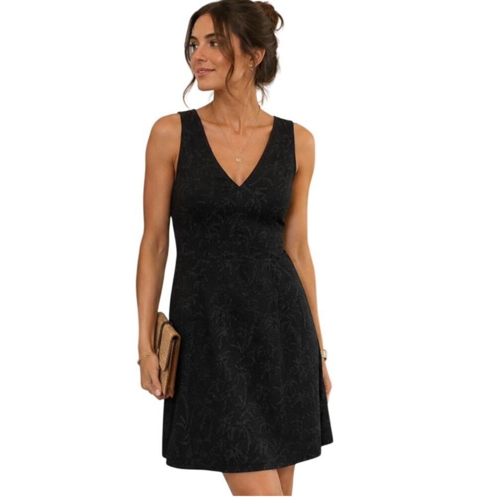 Vintage Y2K J.Crew Black Palm Tree Laser Cut Sleeveless 100% Cotton Dress sz 10